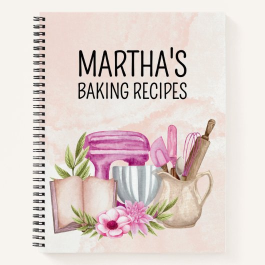 Schattigee waterverf Bakken Bloemen Gepersonalisee Notitieboek (Voorkant)