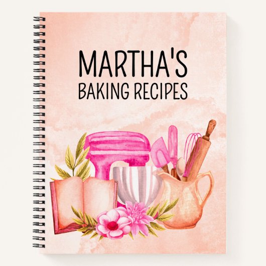 Schattigee waterverf Bakken Bloemen Gepersonalisee Notitieboek (Voorkant)