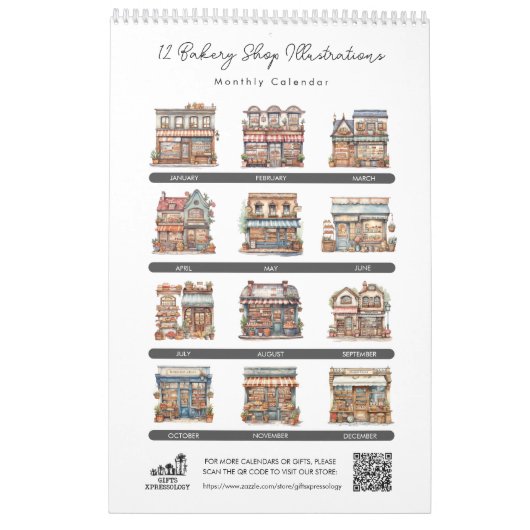 Schattigee Waterverf Bakkerij Shop Pastry Shop Maa Kalender (Achterkant)