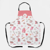 Schattigee Waterverf bakpatroon roze monogram Schort (Voorkant)
