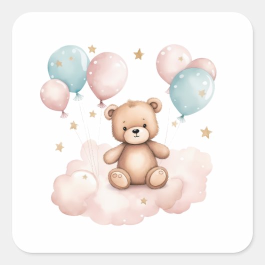 Schattigee Waterverf ballon teddybeer Vierkante Sticker (Voorkant)