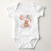 Schattigee Waterverf Ballonnen Teddy Bear op Cloud Romper (Voorkant)