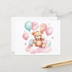 Schattigee Waterverf Balloon Teddy Bear op Roze Wo Briefkaart
