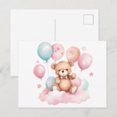 Schattigee Waterverf Balloon Teddy Bear op Roze Wo Briefkaart (Voorkant / Achterkant)