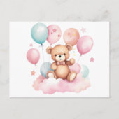 Schattigee Waterverf Balloon Teddy Bear op Roze Wo Briefkaart (Voorkant)