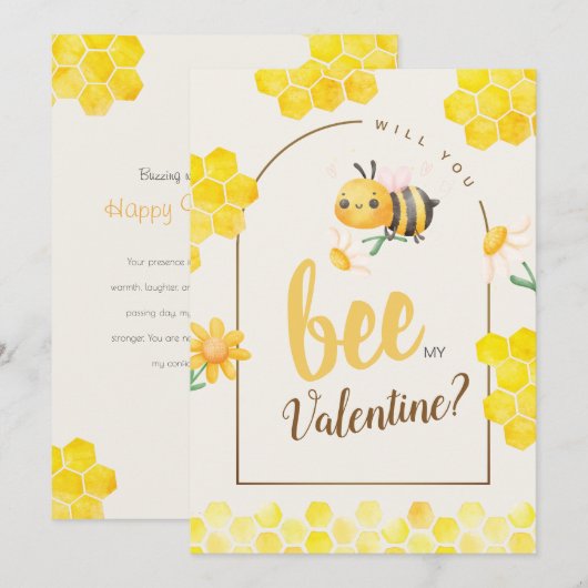 Schattigee Waterverf Bee & Honingraat Valentijnsda Feestdagenkaart (Voorkant / Achterkant)