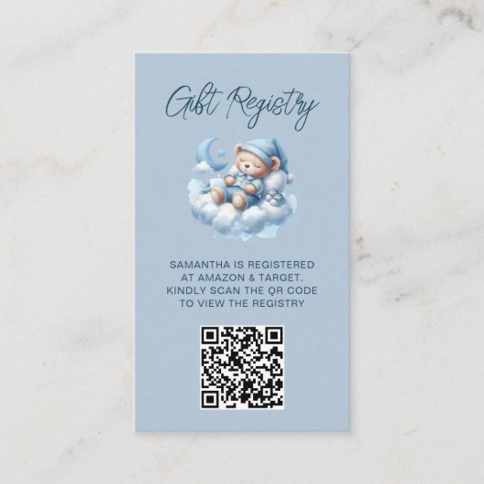 Schattigee waterverf beer baby shower QR Code regi Informatiekaartje (Voorkant)