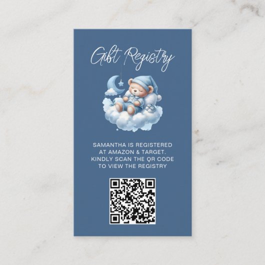 Schattigee waterverf beer baby shower QR Code regi Informatiekaartje (Voorkant)