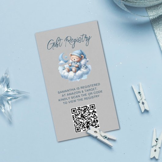 Schattigee waterverf beer baby shower QR Code regi Informatiekaartje