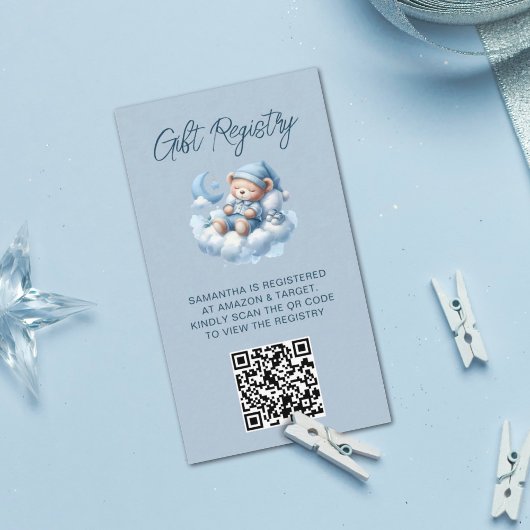 Schattigee waterverf beer baby shower QR Code regi Informatiekaartje