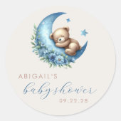 Schattigee Waterverf Beer Blue Moon Boy Baby showe Ronde Sticker (Voorkant)