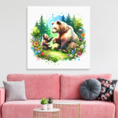Schattigee Waterverf Beer en Cub Canvas Afdruk (Insitu (Woonkamer))