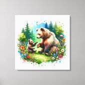 Schattigee Waterverf Beer en Cub Canvas Afdruk (Voorkant)