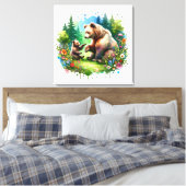 Schattigee Waterverf Beer en Cub Canvas Afdruk (Insitu (Slaapkamer))