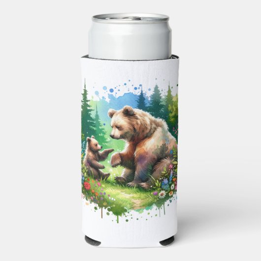 Schattigee Waterverf Beer en Cub gepersonaliseerd Seltzer Blikjeskoeler (Seltzer Achterkant)