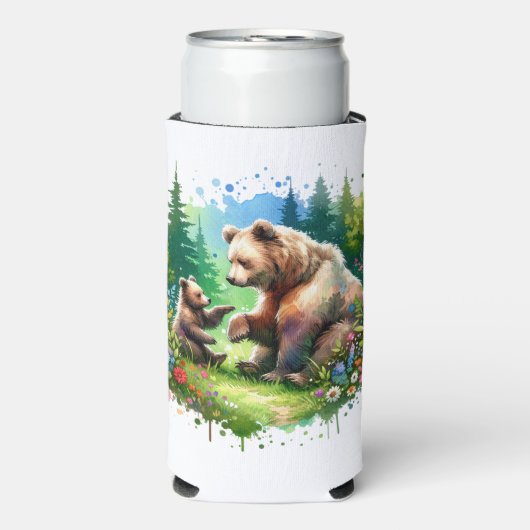 Schattigee Waterverf Beer en Cub gepersonaliseerd Seltzer Blikjeskoeler (Seltzer Voorkant)