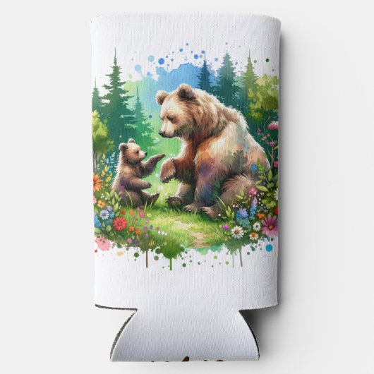 Schattigee Waterverf Beer en Cub gepersonaliseerd Seltzer Blikjeskoeler (Achterkant)
