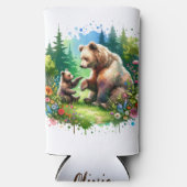 Schattigee Waterverf Beer en Cub gepersonaliseerd Seltzer Blikjeskoeler (Voorkant)