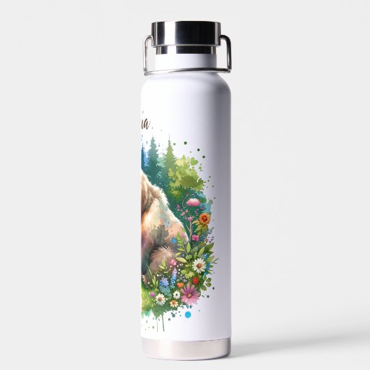 Schattigee Waterverf Beer en Cub gepersonaliseerd Waterfles (Achterkant)