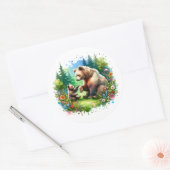Schattigee Waterverf Beer en Cub Ronde Sticker (Envelop)