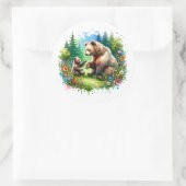Schattigee Waterverf Beer en Cub Ronde Sticker (Tas)