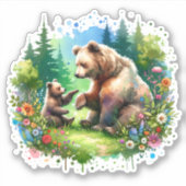 Schattigee Waterverf Beer en Cub Sticker (Voorkant)