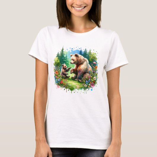 Schattigee Waterverf Beer en Cub T-shirt (Voorkant)