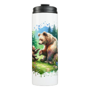 Schattigee Waterverf Beer en Cub Thermosbeker