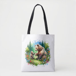 Schattigee Waterverf Beer en Cub Tote Bag