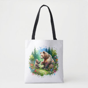 Schattigee Waterverf Beer en Cub Tote Bag