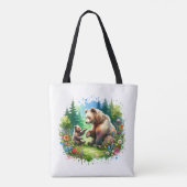 Schattigee Waterverf Beer en Cub Tote Bag (Achterkant)