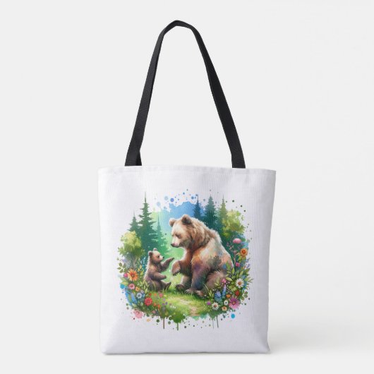Schattigee Waterverf Beer en Cub Tote Bag (Achterkant)