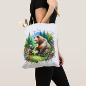 Schattigee Waterverf Beer en Cub Tote Bag (Dichtbij)