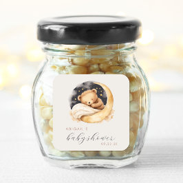 Schattigee Waterverf Beer en Maan Baby shower Vierkante Sticker