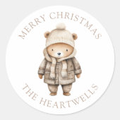 Schattigee Waterverf Beer Gepersonaliseerd Vrolijk Ronde Sticker (Voorkant)