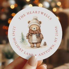 Schattigee Waterverf Beer Kerstretour Adres Ronde Sticker