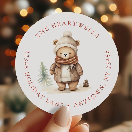 Schattigee Waterverf Beer Kerstretour Adres Ronde Sticker