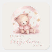 Schattigee Waterverf Beer Meisje Baby shower Vierkante Sticker (Voorkant)