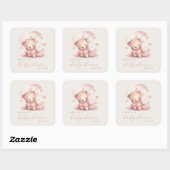Schattigee Waterverf Beer Meisje Baby shower Vierkante Sticker (Vel)
