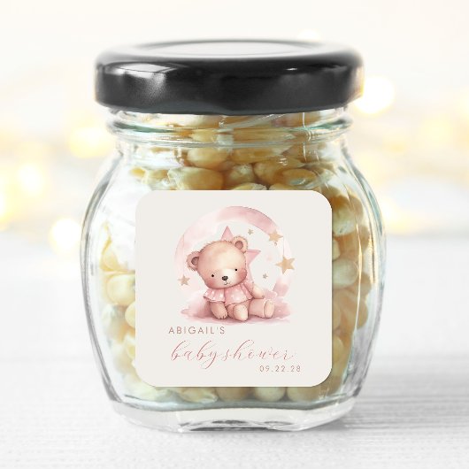 Schattigee Waterverf Beer Meisje Baby shower Vierkante Sticker