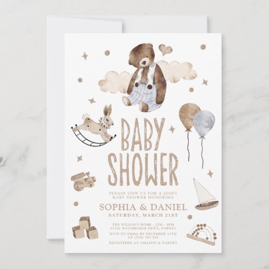 Schattigee Waterverf Beer Modern Boho Baby shower Kaart (Voorkant)