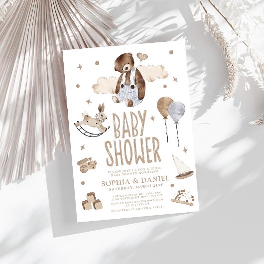 Schattigee Waterverf Beer Modern Boho Baby shower Kaart