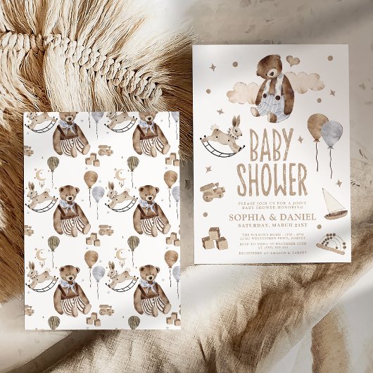 Schattigee Waterverf Beer Modern Boho Baby shower Kaart