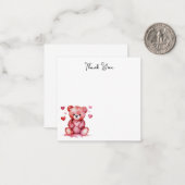 Schattigee Waterverf Beer, roze hart Dank u Notitiekaartje (Voorkant / Achterkant in situ)