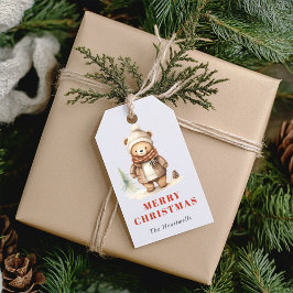 Schattigee Waterverf Beer Vrolijk Kerstfeest Cadeaulabel