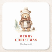 Schattigee Waterverf Beer Vrolijk Kerstfeest Kartonnen Onderzetters (Voorkant)