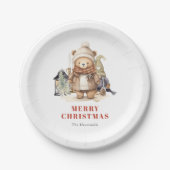 Schattigee Waterverf Beer Vrolijk kerstfeest Papieren Bordje (Voorkant)