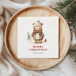 Schattigee Waterverf Beer Vrolijk Kerstfeest Servet