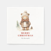 Schattigee Waterverf Beer Vrolijk Kerstfeest Servet (Voorkant)