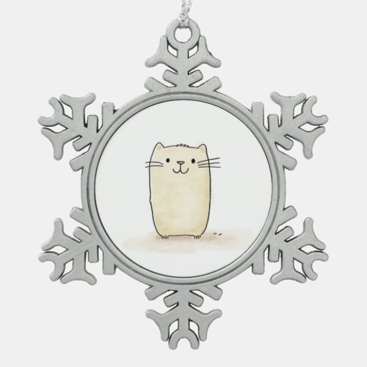 Schattigee Waterverf Beige Cat Tin Sneeuwvlok Ornament (Voorkant)